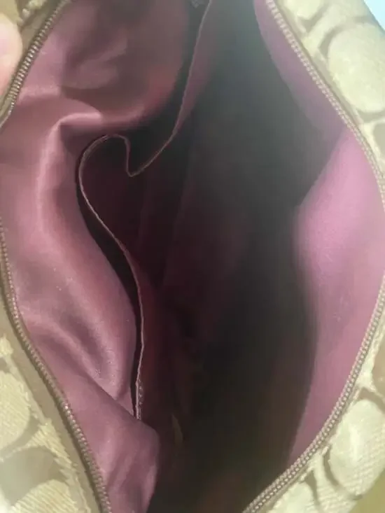 Coach Park Signature C Khaki and Burgundy Leather Trim Hobo Bag - Picture 3 of 4